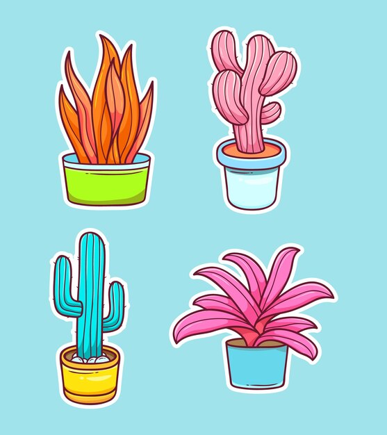 Colección para colorear de plantas y cactus dibujados a mano