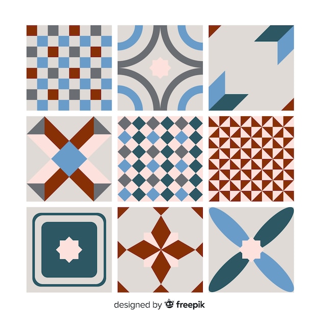 Vector gratuito colección colorida de azulejos con diseño plano