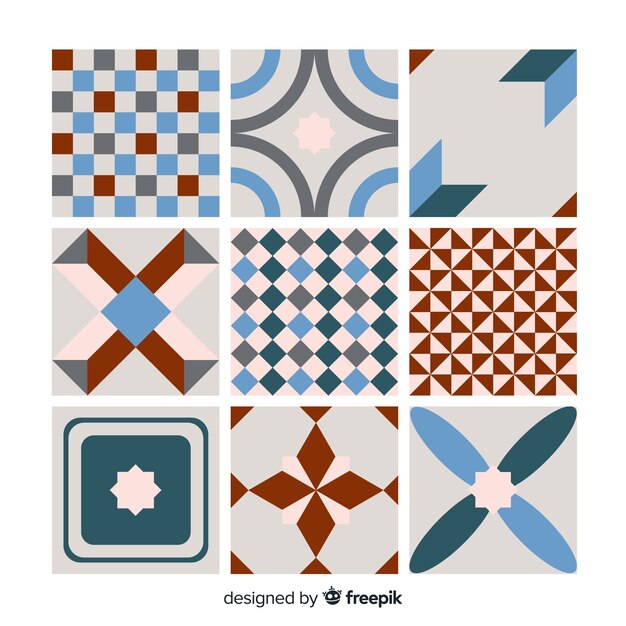 Colección colorida de azulejos con diseño plano