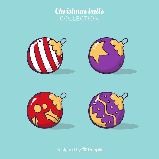 Vector gratuito colección colorida de bolas de navidad dibujadas a mano