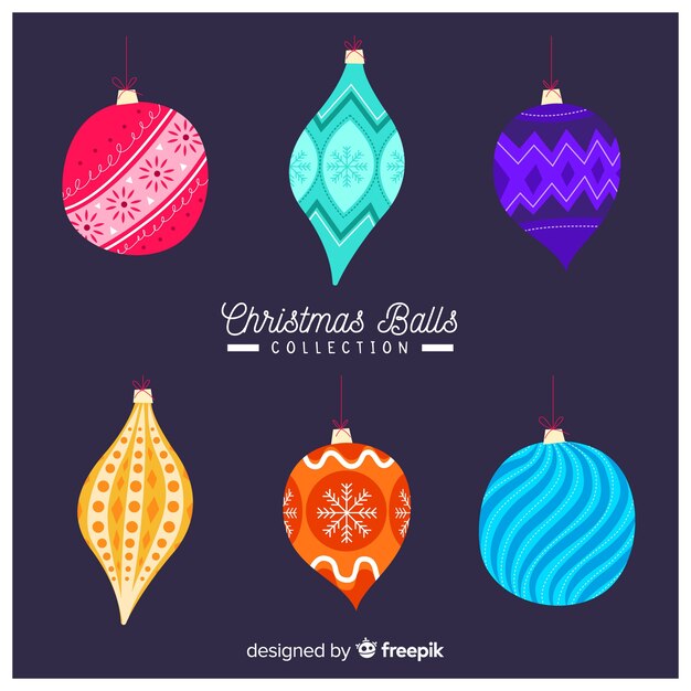 Vector gratuito colección colorida de bolas de navidad dibujadas a mano