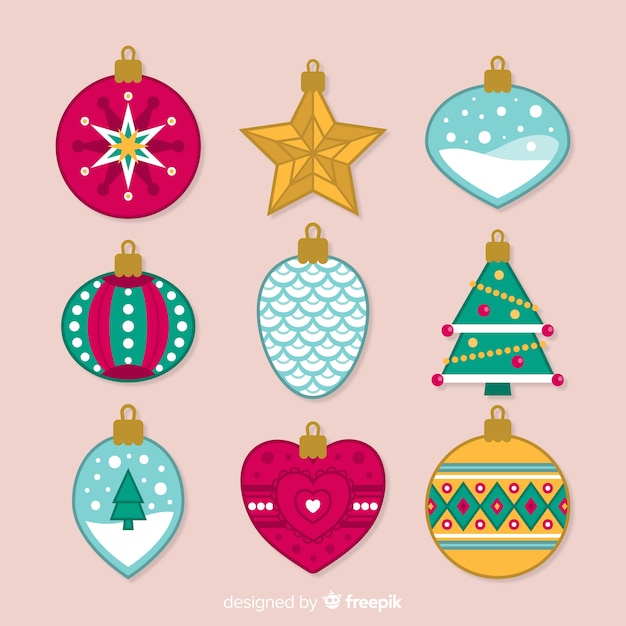 Colección colorida de bolas de navidad dibujadas a mano