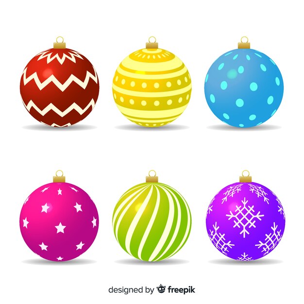 Colección colorida de bolas de navidad con diseño plano