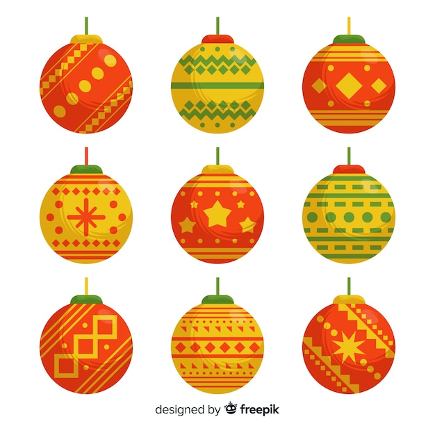 Vector gratuito colección colorida de bolas de navidad con diseño plano