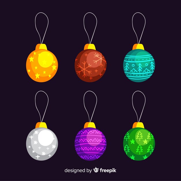 Colección colorida de bolas de navidad con diseño plano