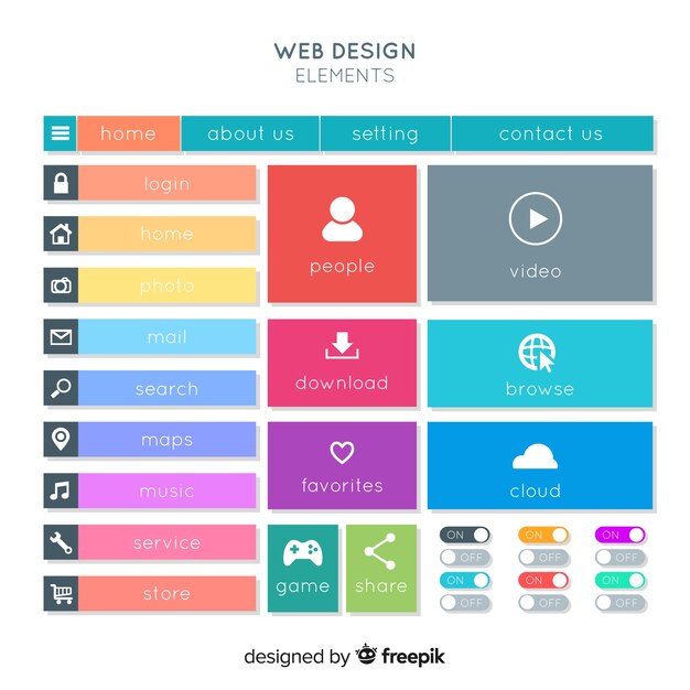Colección colorida de botones para diseño web con diseño plano