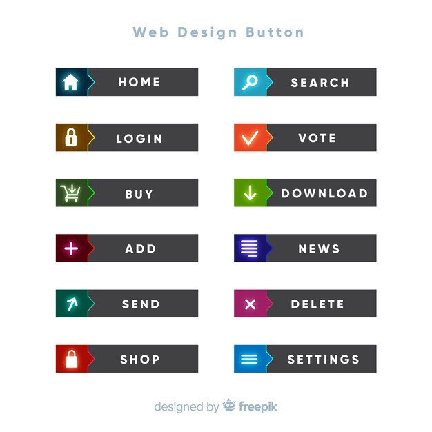 Colección colorida de botones para diseño web con diseño plano