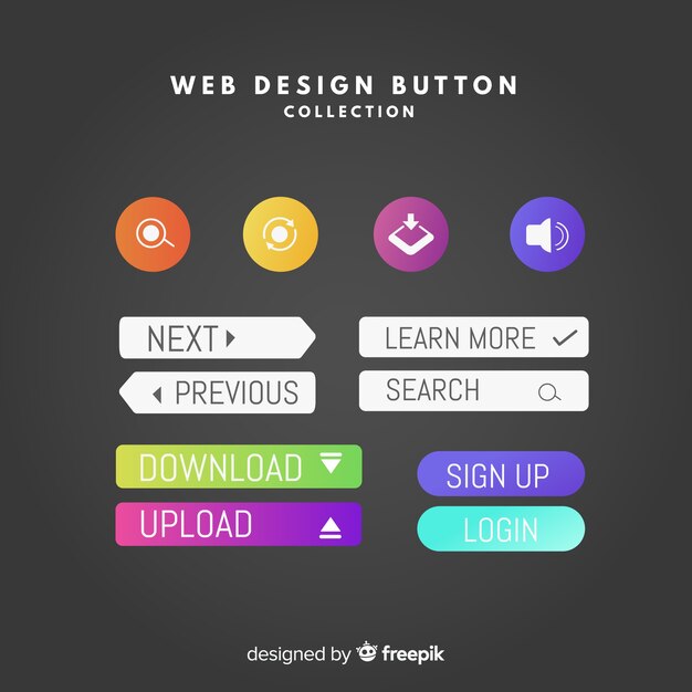 Colección colorida de botones para diseño web con diseño plano