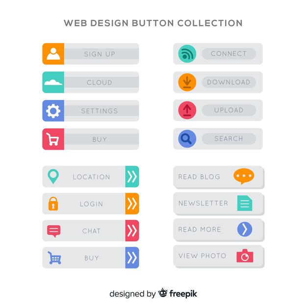 Colección colorida de botones para diseño web con diseño plano