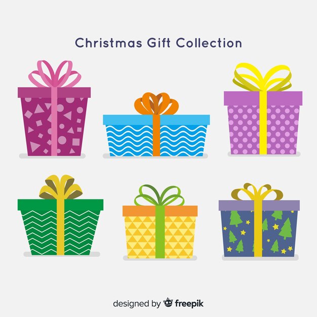 Colección colorida de cajas de regalos de navidad en diseño plano