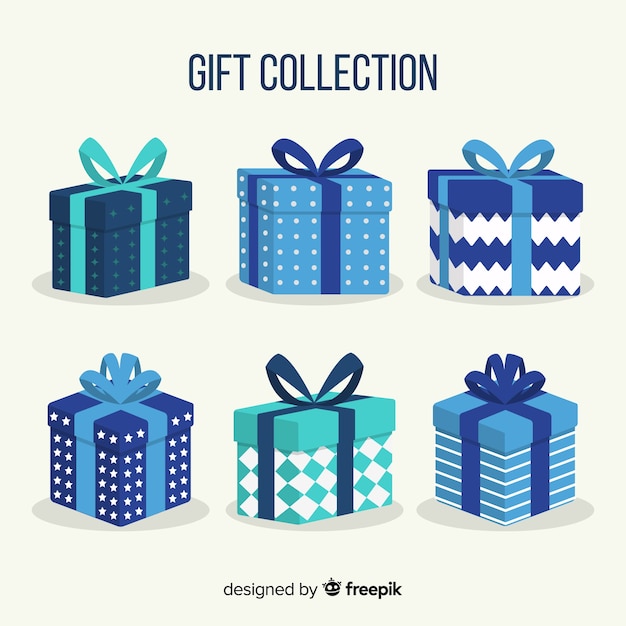 Colección colorida de cajas de regalos de navidad en diseño plano