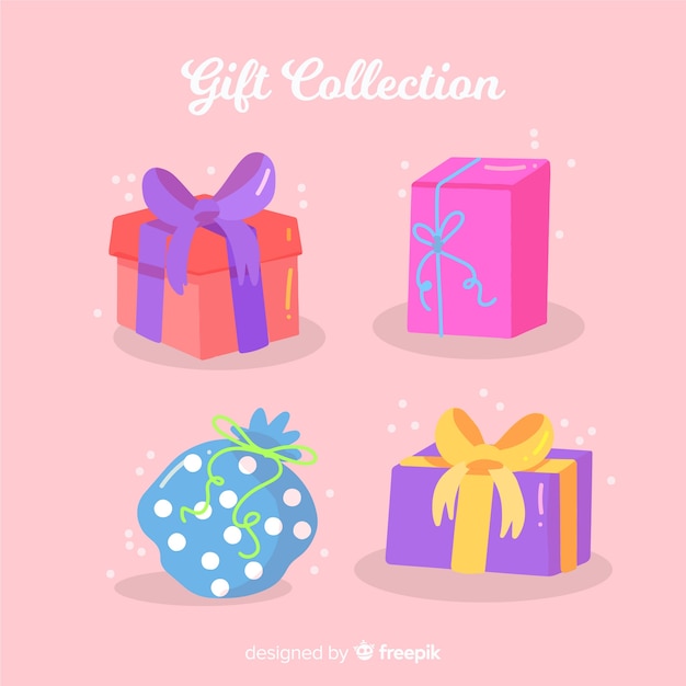 Vector gratuito colección colorida de cajas de regalos de navidad en diseño plano