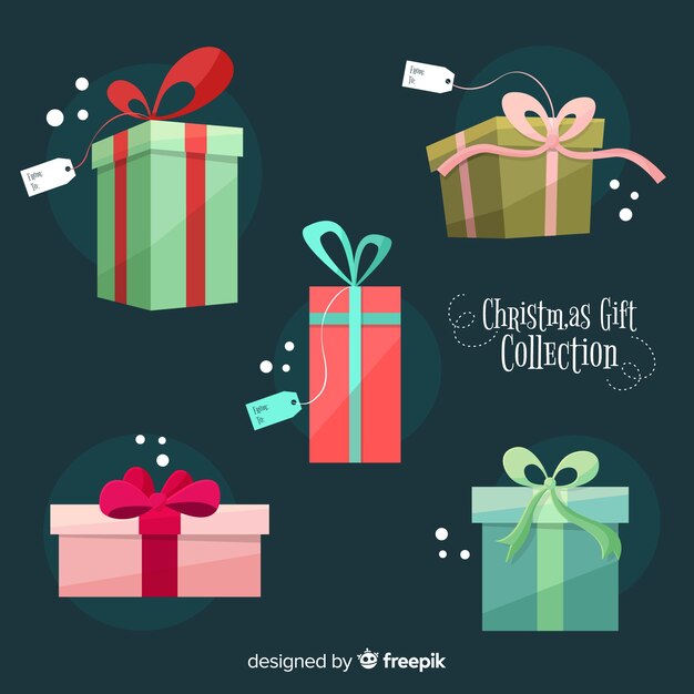 Colección colorida de cajas de regalos de navidad en diseño plano