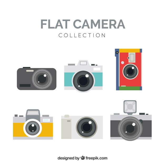 Colección colorida de cámaras con diseño plano