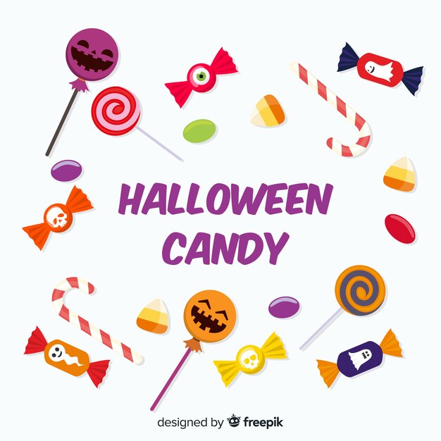 Colección colorida de caramelos de halloween con diseño plano