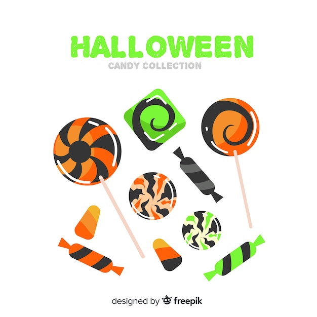 Vector gratuito colección colorida de caramelos de halloween con diseño plano