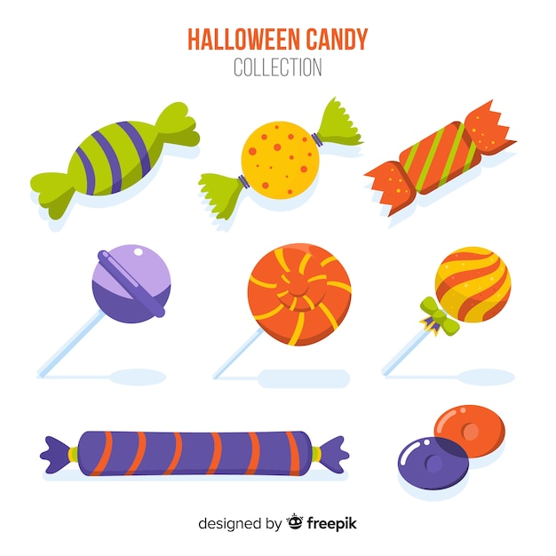 Vector gratuito colección colorida de caramelos de halloween con diseño plano