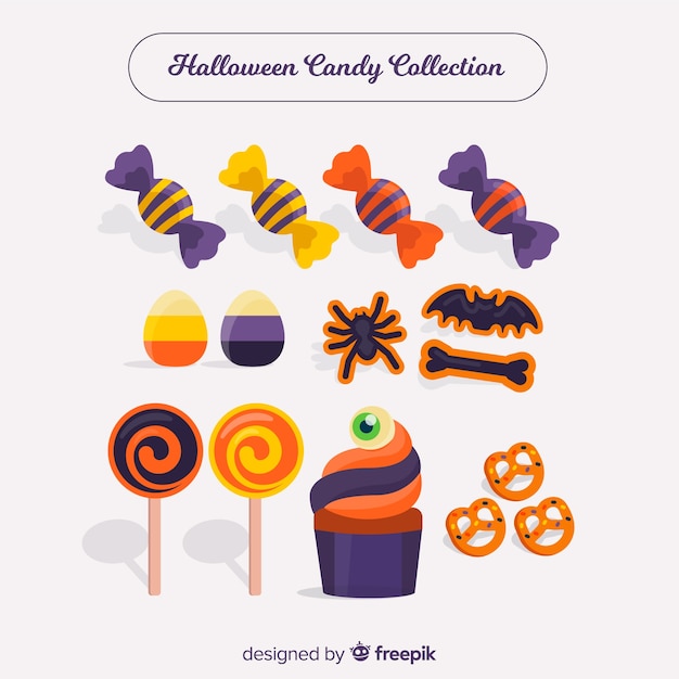 Vector gratuito colección colorida de caramelos de halloween en diseño plano