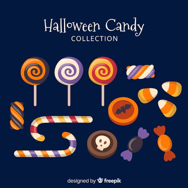 Colección colorida de caramelos de halloween en diseño plano