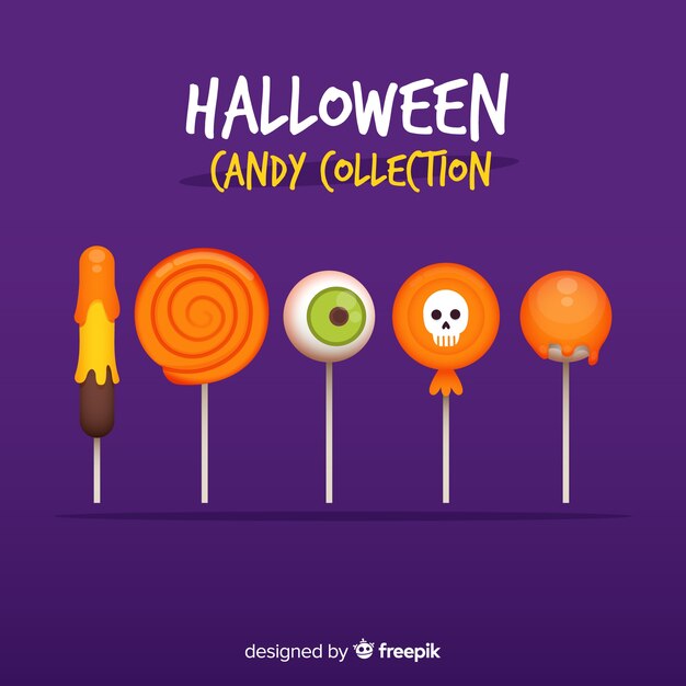 Colección colorida de caramelos de halloween con diseño plano