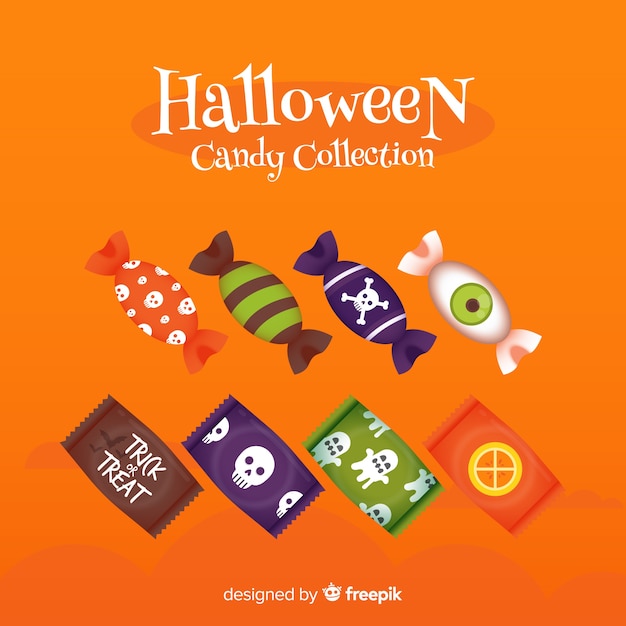 Vector gratuito colección colorida de caramelos de halloween con diseño plano