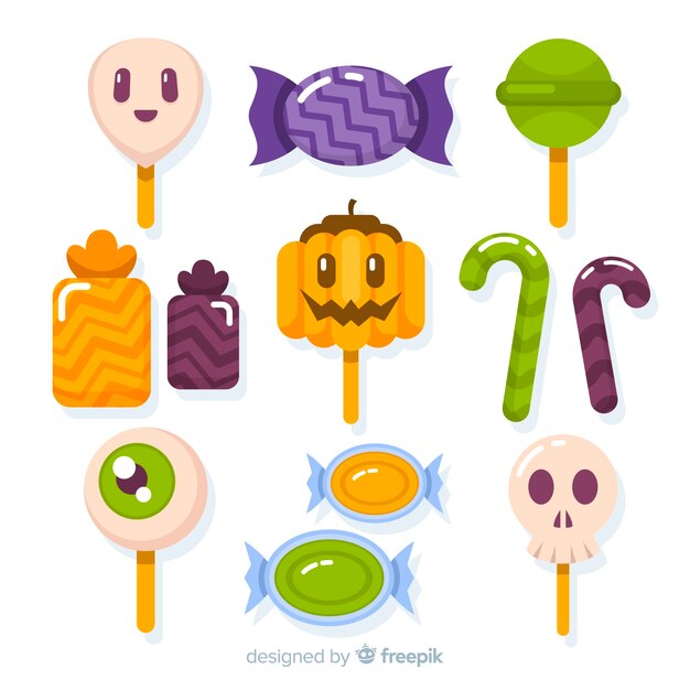 Colección colorida de caramelos de halloween con diseño plano