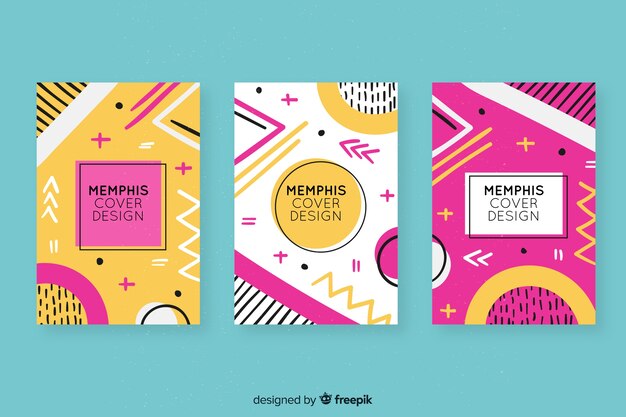 Colección colorida de cubiertas de memphis