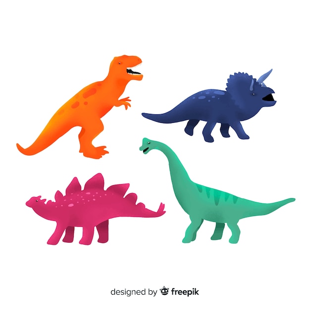 Colección colorida de dinosaurios dibujados a mano