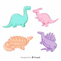 Vector gratuito colección colorida de dinosaurios dibujados a mano