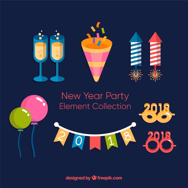 Colección colorida de elementos de fiesta de año nuevo