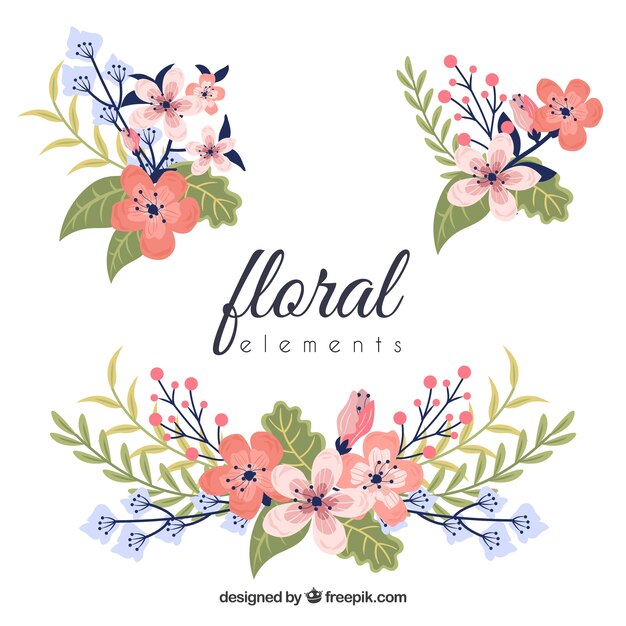 Colección colorida de elementos florales con diseño plano