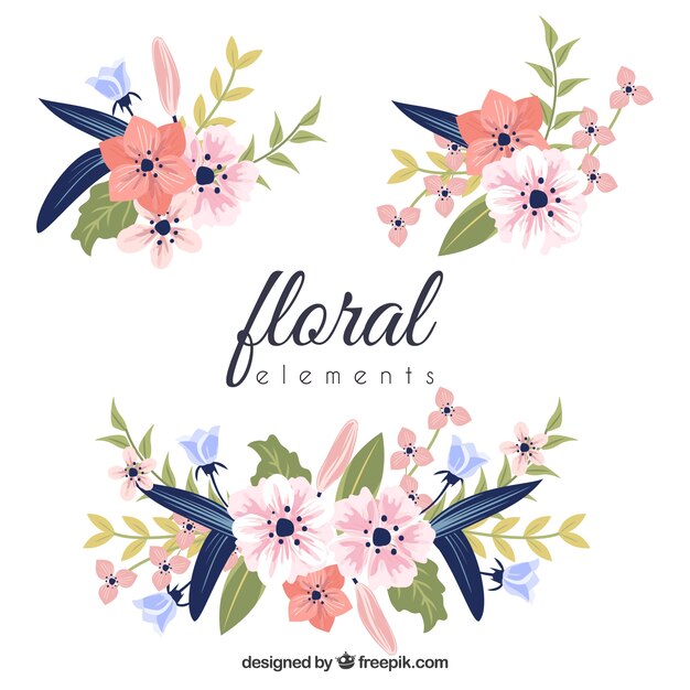 Colección colorida de elementos florales con diseño plano