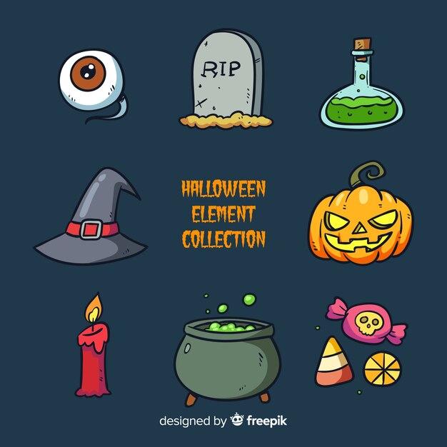 Colección colorida de elementos de halloween dibujados a mano