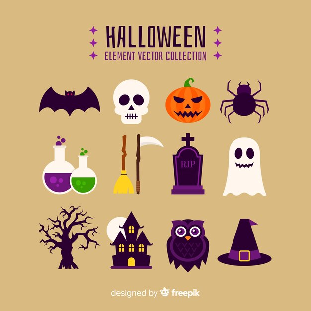 Colección colorida de elementos de halloween con diseño plano