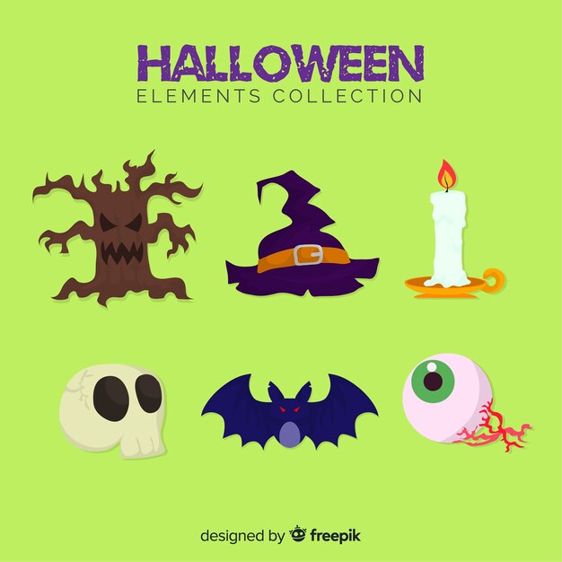 Colección colorida de elementos de halloween con diseño plano
