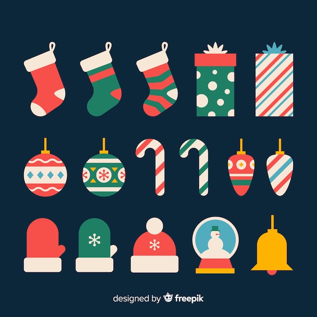 Vector gratuito colección colorida de elementos de navidad con diseño plano