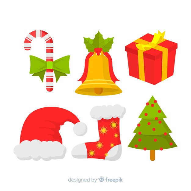 Colección colorida de elementos de navidad con diseño plano