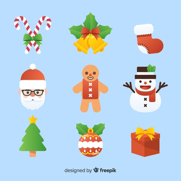Colección colorida de elementos de navidad con diseño plano