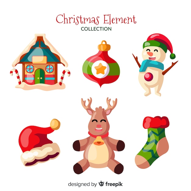 Colección colorida de elementos de navidad con diseño plano