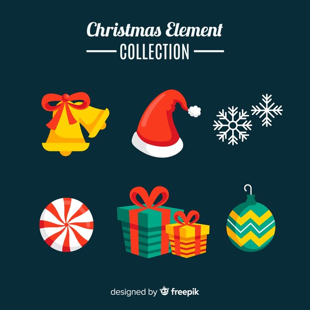 Colección colorida de elementos de navidad con diseño plano