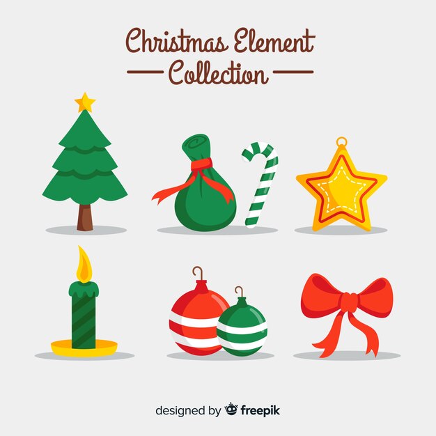 Colección colorida de elementos de navidad con diseño plano