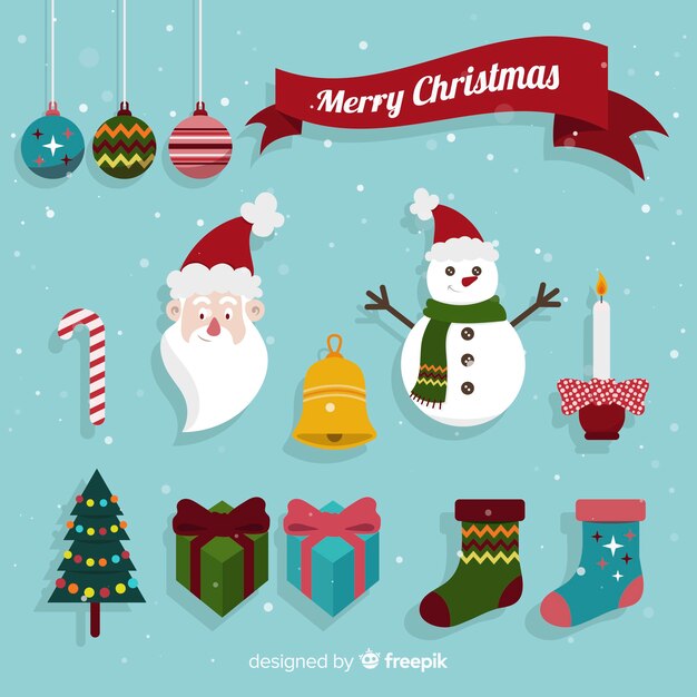 Colección colorida de elementos de navidad con diseño plano