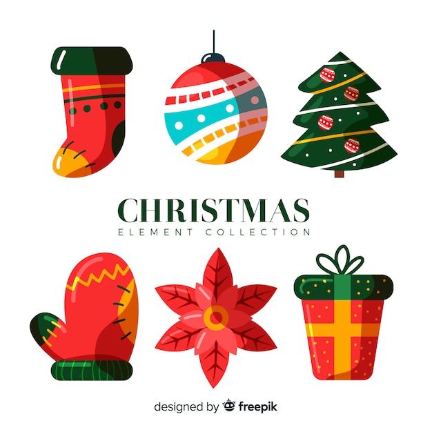 Vector gratuito colección colorida de elementos de navidad con diseño plano