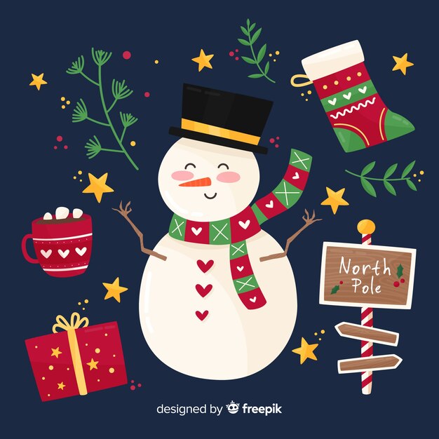 Colección colorida de elementos de navidad con diseño plano