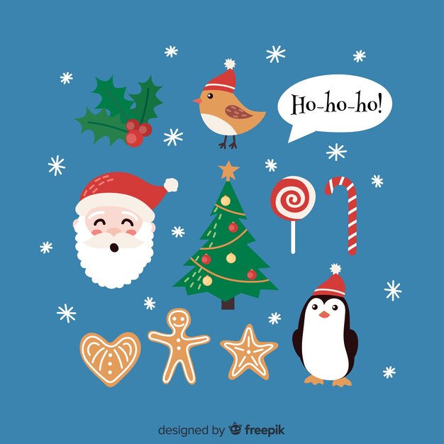 Colección colorida de elementos de navidad con diseño plano