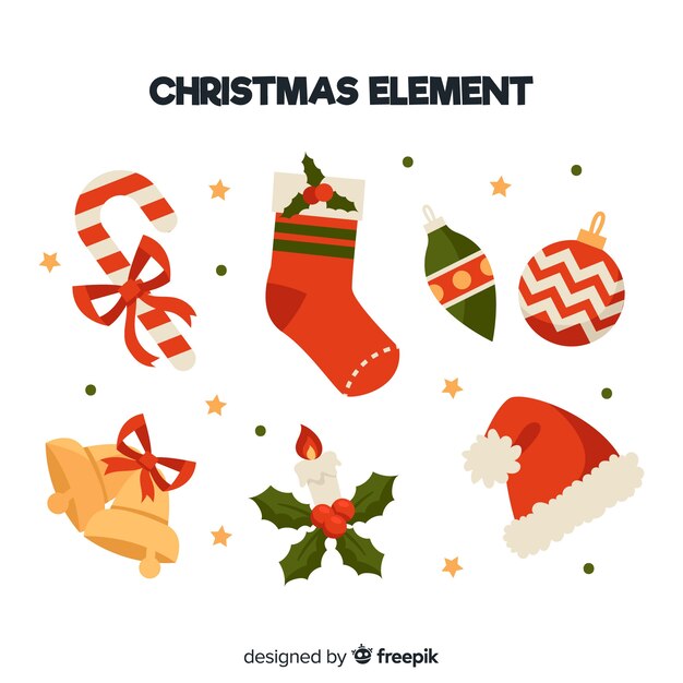 Colección colorida de elementos de navidad con diseño plano