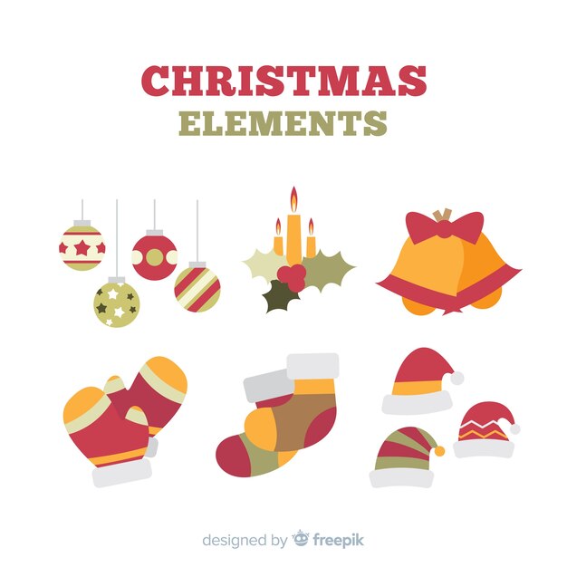 Colección colorida de elementos de navidad con diseño plano