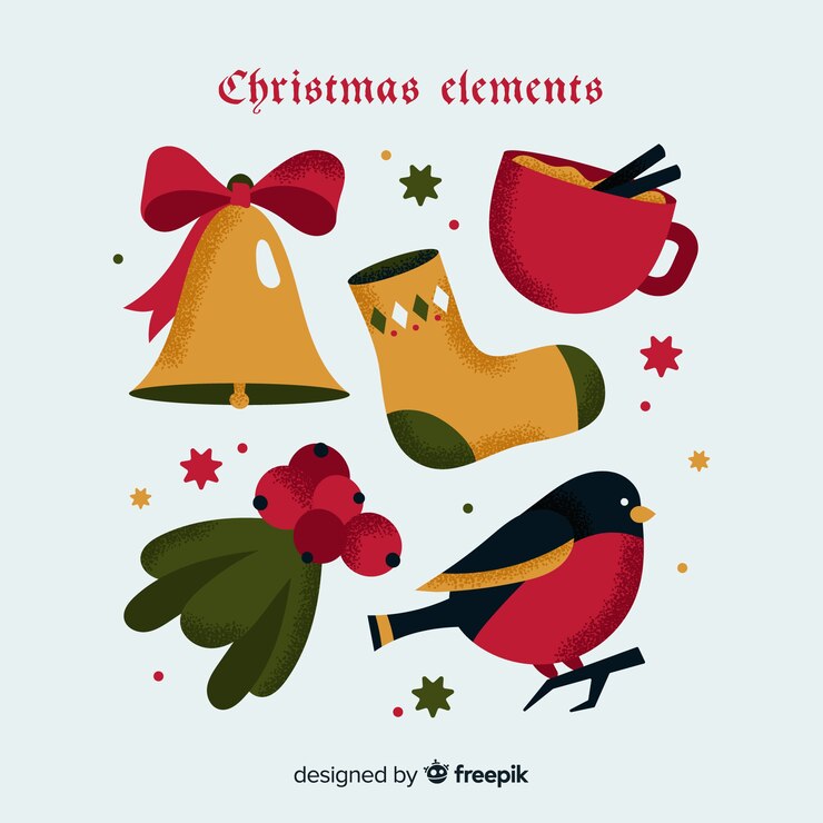 Vector gratuito colección colorida de elementos de navidad con diseño plano