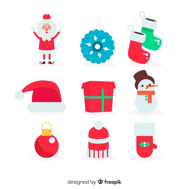Colección colorida de elementos de navidad con diseño plano