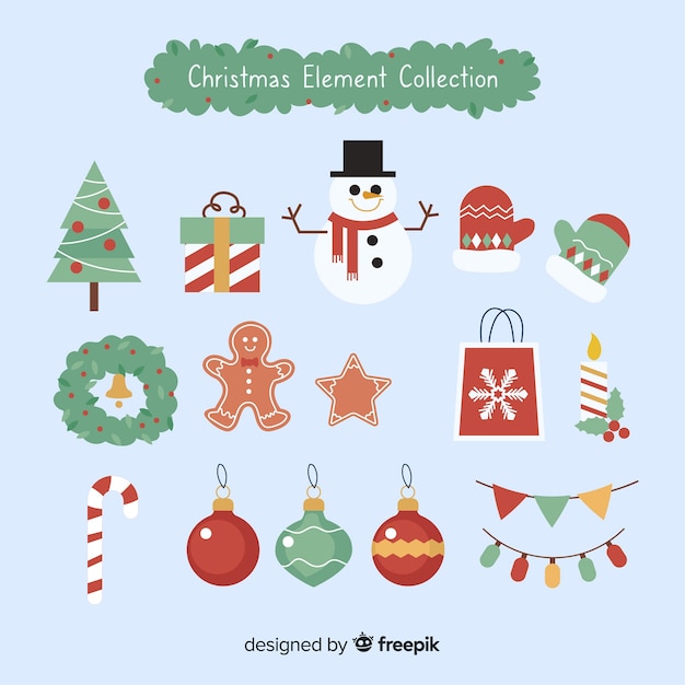 Colección colorida de elementos de navidad con diseño plano